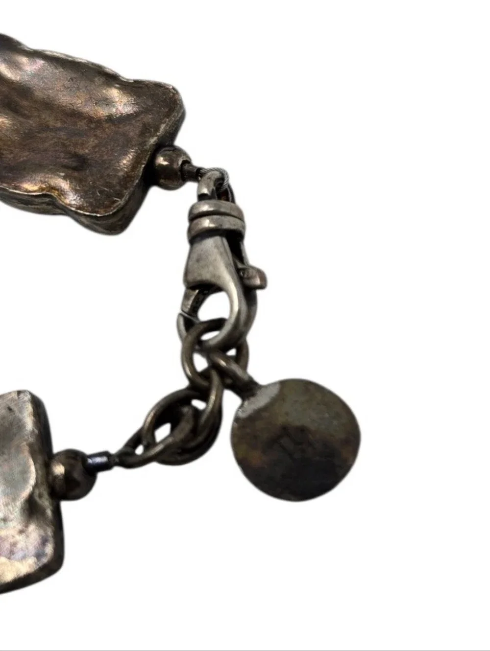 Vintage Modernist Rectangular Link Sterling Silver Bracelet With Dark Finish